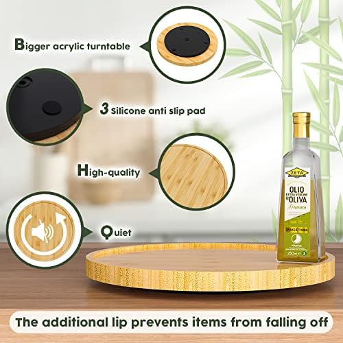 Lazy Susan for Table, 12 Inch Non-Skid Bamboo Turntable Organizer - Image 6