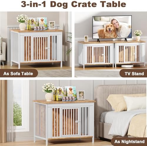 EasyCom 39.96" Dog Crate Furniture for 1 or 2 Dogs, 35-60 Pounds, White - Image 5