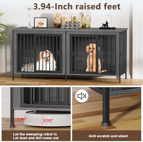EasyCom 63" Dog Crate Furniture for 1 or 2 Dogs, 20-35 Pounds, Dark Grey - Image 3