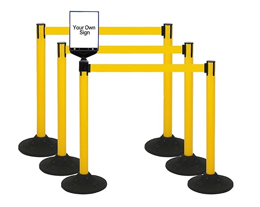 41" Yellow Crowd Control Stanchion Set, Stable Heavy-Duty Rubber Base by vilmon
