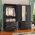 GAIOUS Steel Armoire Wardrobe Closet with Mirror and 2 Drawers 71" Black by GAIOUS