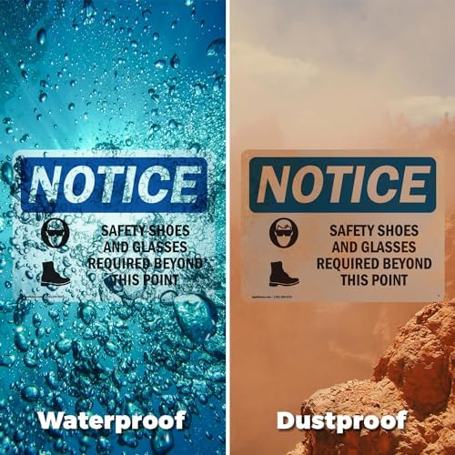 (2 Pack) Safety Shoes And Glasses Required Sign With Symbol OSHA Notice Sign 7 Inch X 5 Inch Vinyl Label Decal Sticker Weather Resistant, UV Protected for Workplace, Business, and Construction Site, Made in the USA - Image 5