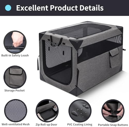 Zikopomi 30 Inch Portable Soft Foldable Dog Crate Dark Grey - Image 3
