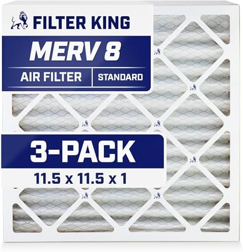 Filter King 11.5x11.5x1 Air Filter | 3-PACK | MERV 8 HVAC Pleated A/C Furnace Filters | MADE IN USA | Actual Size: 11.5 x 11.5 x .75" by FilterKing