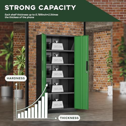 Greenvelly Metal Garage Storage Cabinet, 72" Black Green Tool Steel Locking Cabinet with Doors and 4 Shelves, Tall Cabinets for Garage Storage Systems Lockable File Cabinet for Home Office,Garage - Image 7