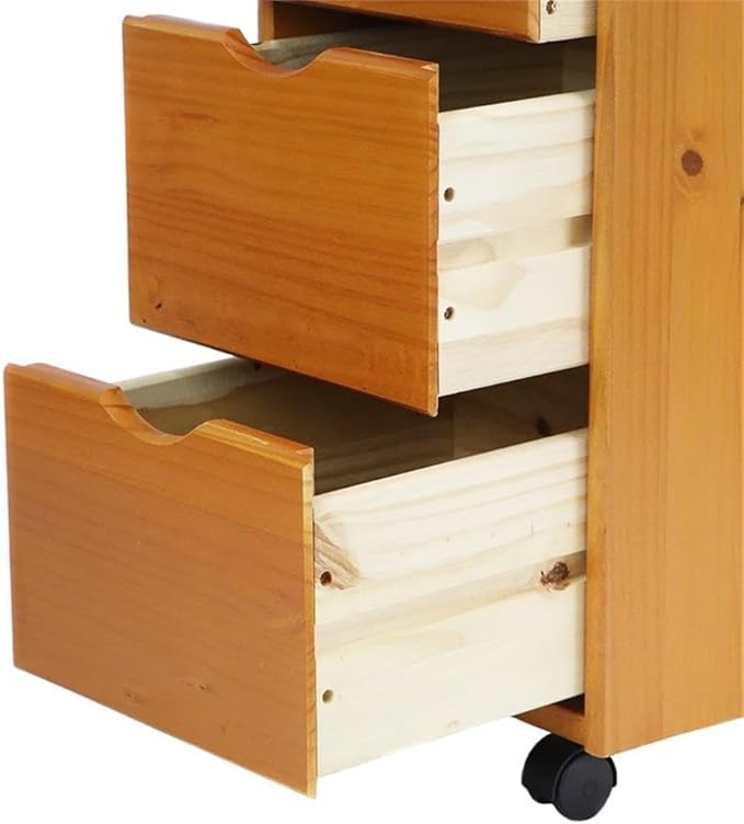 Pemberly Row Modern Solid Wood 6+2 Drawers Roll Utility Cart in Med Pine - Image 5