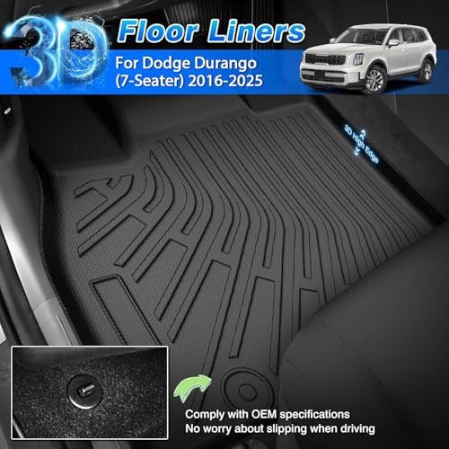 Durango Floor Mats and Cargo Liner w/backrest Mat Fit for Dodge Durango (7-Seater) 2016-2025 2026, All Weather Floor Liner for Durango Accessories Heavy Duty - Image 2