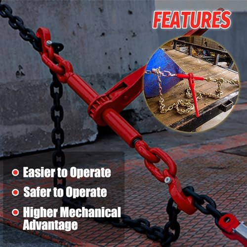 Ratchet Chain Binders 1/4''- 5/16'', Load Binder with G70 Grab Hooks, Adjustable 1/4" Binder for 1/4 Chains, 2200 Pounds Working Load Limit- Heavy Duty Ratchet Binders for Towing (2 Pack) - Image 5