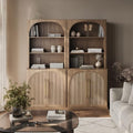BELLEZE Storage Cabinet with Hutch Set of 2, 72" Tall Modern Wood Sideboard with 3-Tier Shelves, Curved Styling Door Cabinet Curio Cabinet for Office, Study, Kitchen, Living Room, Camel by BELLEZE