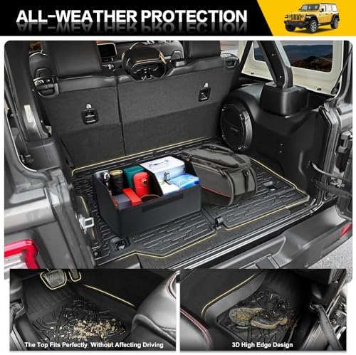 Cargo Mats for 2018-2026 Jeep Wrangler JL 4X4 Floor Liners with Trunk Mat All Weather TPE Protector Rear Floor Trunk Liners for 18-26 Wrangler JL 4X4 4 Door Accessories - Image 5