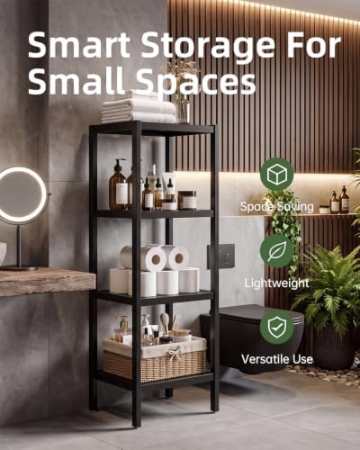 SMIBUY Bathroom Storage Shelf, 4-Tier Bamboo Rack Organizer, Multifunctional Shelving Unit for Living Room Bedroom Kitchen (Black) - Image 3