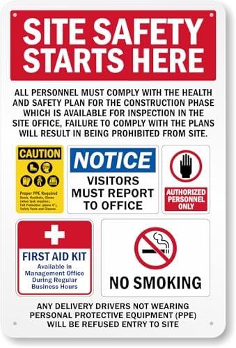 Construction Site Sign Panel: Jobsite Safety - Site Safety Starts Here Metal Sign 8 x 12 Inches – Warning for Wall or Fence by Unknown