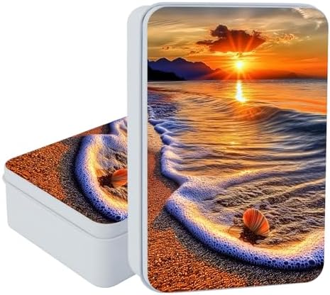 Large Metal Tins Box-7.1” x4.7”x2“ Rectangular Empty Storage Box With Lid Decorative Organizer Storage Tin Case For Office/Cookie/Candy/Jewelry/Photo/Letter-Seaside Sunset by Unknown
