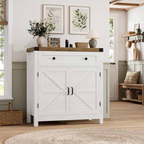 HOSTACK 31.5"W Kitchen Storage Cabinet, Farmhouse Coffee Bar Cabinet, White - Image 2