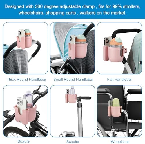 Accmor Stroller Cup Holder with Phone Holder, Bike Cup Holder, Walker Scooter Wheelchair Cup Holder Attachment, Universal Cup Holder for Uppababy Graco Strollers - Image 7