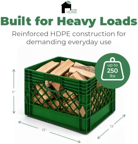 EconoHome Milk Crate - Stackable Storage Crate with Built-In Handles - Heavy Duty Plastic Material - Ventilated Organizer Bin for Garage, Pantry, Classroom, Office & Moving - Green, 13x13x11, 1-Pack - Image 2