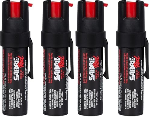 SABRE RED Compact Pepper Spray, Max Police Strength OC Spray with UV Dye, Compact Belt Clip For Fast Access, 4X Longer Spray Time - Up to 13 Seconds, 0.67 fl oz, Secure & Easy to Use Safety by SABRE