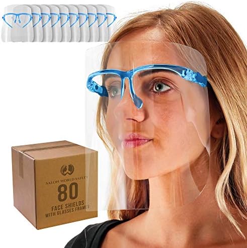 Salon World Safety Face Shields with Blue Glasses Frames (Case of 80) by TCPGlobal