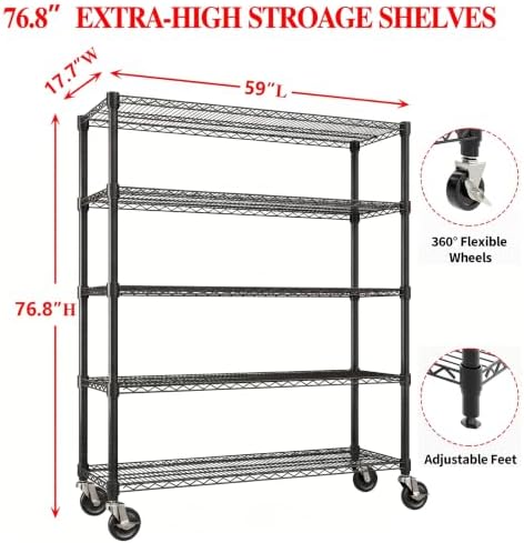 Garvee 3300LBS Metal Shelving with Wheels, Storage Shelves 73" Hx59 W - Image 3