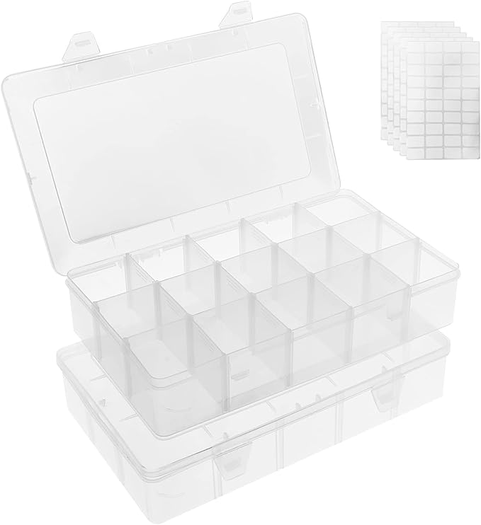 2 Pack 15 Grids Clear Plastic Organizer Box by Umirokin