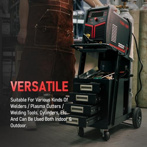 YESWELDER 2-Tier Welding Cart with 4 Drawers and Dual Cylinder Slots - Image 3