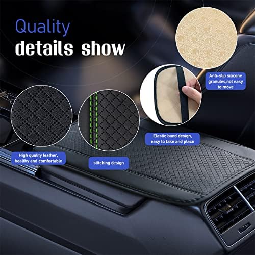 Ziciner Car Center Console Armrest Pad, 12.6X 7.2 Inch PU Leather Waterproof Auto Armrest Seat Box Cover Protector, Universal Car Interior Accessories (Black & Green) - Image 3