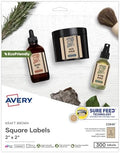 Avery Kraft Brown Square Labels with Sure Feed Technology, 2" x 2", Print to the Edge, Laser/Inkjet Printable Labels, 300 Total (22846) by Avery