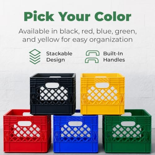 EconoHome Milk Crate - Stackable Storage Crate with Built-In Handles - Heavy Duty Plastic Material - Ventilated Organizer Bin for Garage, Pantry, Classroom, Office & Moving - Green, 19x13x11, 3-Pack - Image 3
