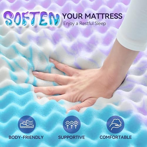 SINWEEK 3 Inch Egg Crate Memory Foam Mattress Topper Twin XL, Twin Extra Long Mattress Pads for College Dorm Room, Pressure Relieve CertiPUR-US Certified,39x80 Inches, Colorful - Image 6