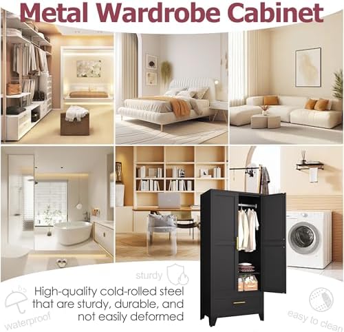 GAIOUS Metal Armoire Wardrobe Closet Cabinet with 2 Doors and Drawer, 71" - Image 4