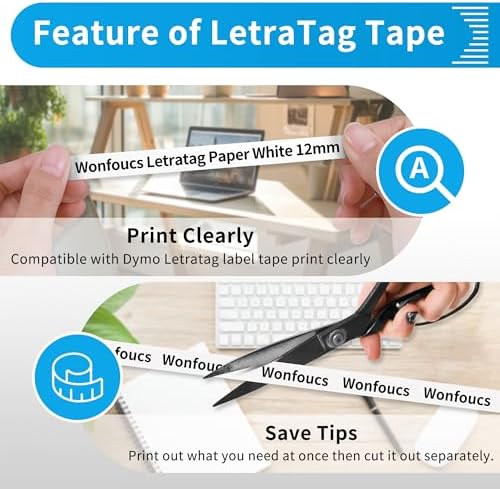 20-Pack Wonfoucs Label Tape Replace for Dymo LetraTag White Paper Refill - Image 4
