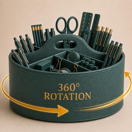 Aesthetic PU Leather Rotating Desk Storage Organizer, Green by Unknown