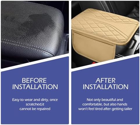 Car Center Console Cover, Breathable Fiber Leather Car Armrest Cover with 2 Storage Bags, Universal Vehicle Center Console Pad, Universal for SUV, Sedan, Truck (Beige) - Image 5