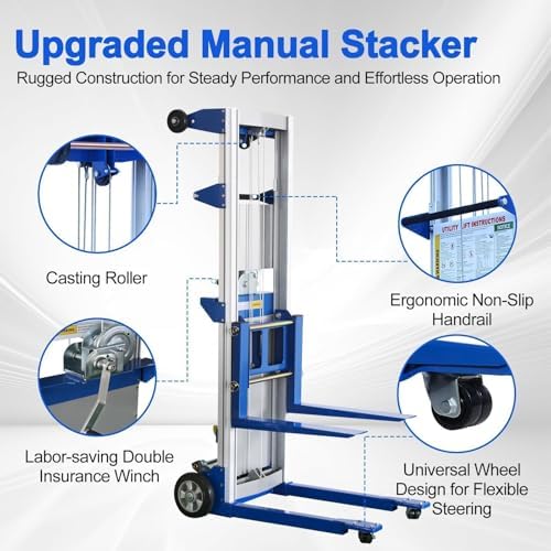2PCS Material Lift Winch Stacker, 3.54"-122" Height Range, 400 lbs Capacity, Hand Winch Lift Trucks for Warehouse, Factory, Library, 34.60" L x 24.80" W - Image 3