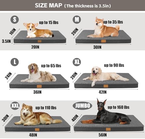 Patas Lague Orthopedic Large Dog Bed Pet Sofa Mat 56''X40'' Dark Grey - Image 6