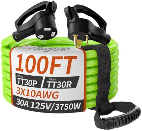 PlugSaf 100 FT 30 Amp RV Extension Cord Outdoor, 10AWG 125V 3125W STW Green by PlugSaf