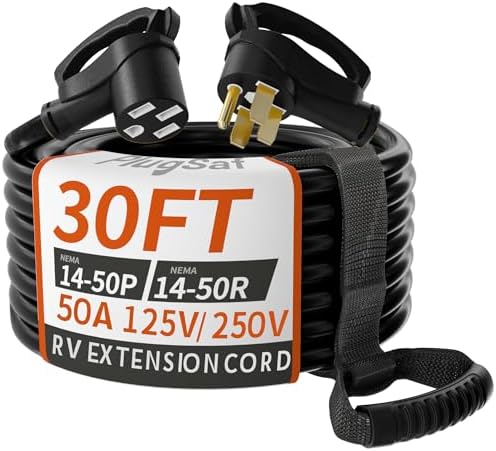 PlugSaf 30 FT 50 Amp RV/EV Extension Cord Outdoor, 125/250V 6250/12500W STW by PlugSaf
