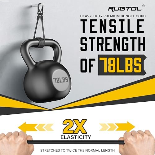 Bungee Cords with Hooks, 8 Inch Long Heavy Duty Bungee Cords with Carabiner Clip Outdoor, 1/3 Inch Black Extra Strong Elastic Rope with Carabiner Hooks for Camping, Tarps, Bike Rack, Tent, 6 Pack - Image 3