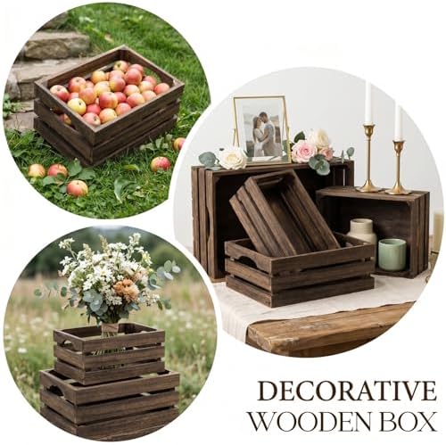 ZOOFOX Set of 3 Nesting Wooden Crates, Rustic Wood Basket with Handles, Decorative Farmhouse Wooden Storage Container Boxes for Party, Office, Bedroom, Kitchen and Closet - Image 7