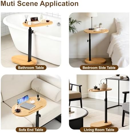 Bamboo Bathtub Side Table, Height Adjustable Bath Caddy Tray - Image 7