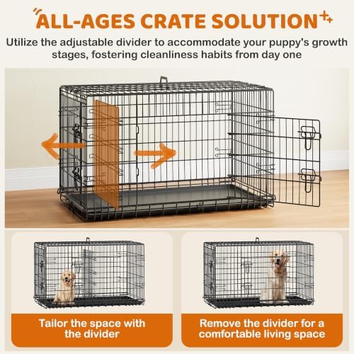 Yaheetech 42inch Double Door Dog Crate w/Divider, Collapsible Metal Kennel - Image 3