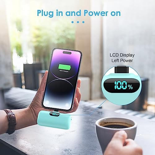 Mini Portable Charger USB C Power Bank,5000mAh PD Fast Charging Battery Pack Built-in USB-C Connector Travel Essential for iPhone17/Pro/17Pro Max/16e/Air/16 Plus/16Pro Max/15 All Series,Android Green - Image 3