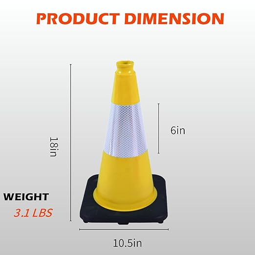 6 Pack 18 Inch Yellow Traffic Cones - Image 2