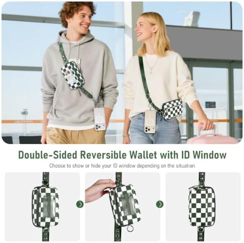 Tiostep Clip and Go Strap for Phone with Wallet Crossbody Phone Lanyard Adjustable and Detachable RFID Wristlet Wallet (Checkered Green, Large) - Image 5
