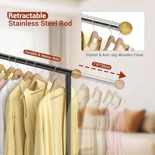 Rolling Garment Rack - Retractable Clothes Rack with Hanging Rods, Lockable Wheels and Bottom Storage Shelf - Sturdy Coat Rack, Freestanding Clothing Organizer for Bedroom, Laundry & Closet - Image 4