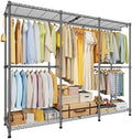 ULIFHOME E14 Pro Heavy Duty Clothes Rack，Freestanding Clothing Racks for Hanging Clothes，Adjustable Closet Organizers and Storage，Metal Garment Rack with Shelves 69"W x16"D x77"H，Max Load 960LBS，Grey by UlifHome