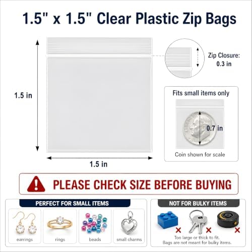 1200Pcs 1.5" x 1.5" Plastic Zip Bags, Clear, 2 Mil - Image 2