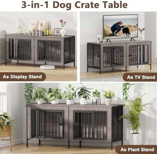 EasyCom 55.12" Dog Crate Furniture for 1 or 2 Dogs, 0-20 Pounds, Oak Grey - Image 4