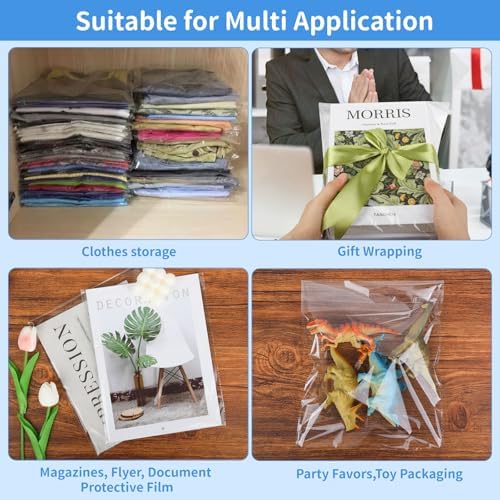 Clear Self‑Sealing Cellophane Bags 12x16 Inches, 60Pack Clear Plastic Poly Shipping Bags with Reinforced Edge for Small Business Packaging Clothing, Shirts, Decorative Wrappers & Artwork - Image 5