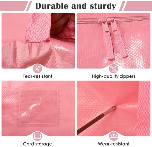 6 Pack Moving Bags with Full-Open Side Zipper, Extra Large 93L Heavy Duty Waterproof Foldable Storage Totes for College Dorm, Moving & Home Organization Pink - Image 5